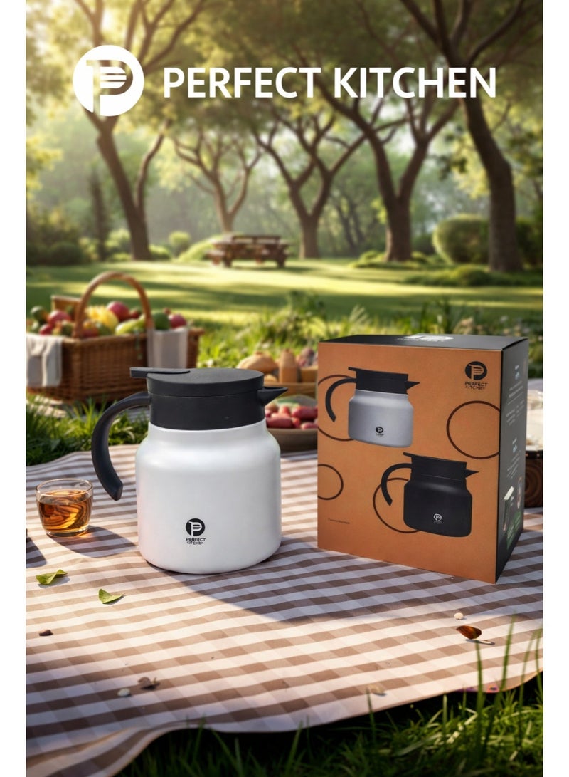 بيرفكت كيتشن ترمس شاي و قهوة حافظ للحرارة  حتى 12 ساعه 800 مل لون ابيض - Image 2